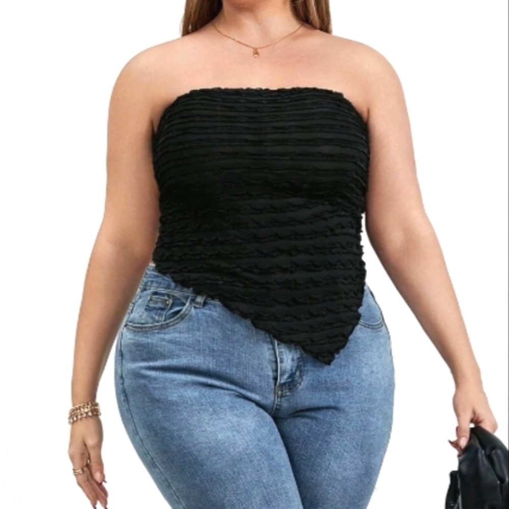 Womens Plus Size Elegant black Color Jacquard Strapless Topss 4x